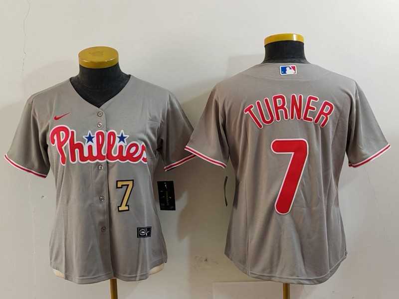 Womens Philadelphia Phillies #7 Trea Turner Grey Stitched Cool Base Nike Jerseys